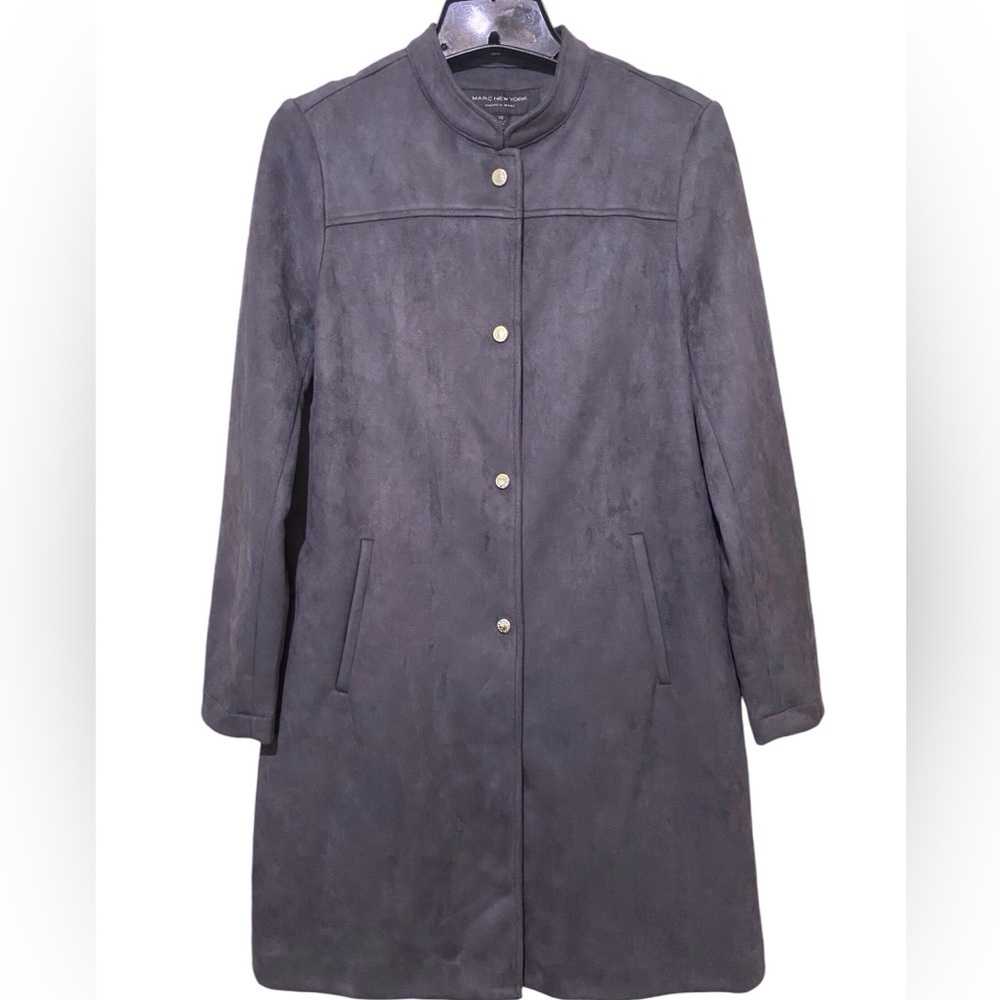 Marc New York Size Gray Trench Coat Faux Suede Classic Minimalist Oversized